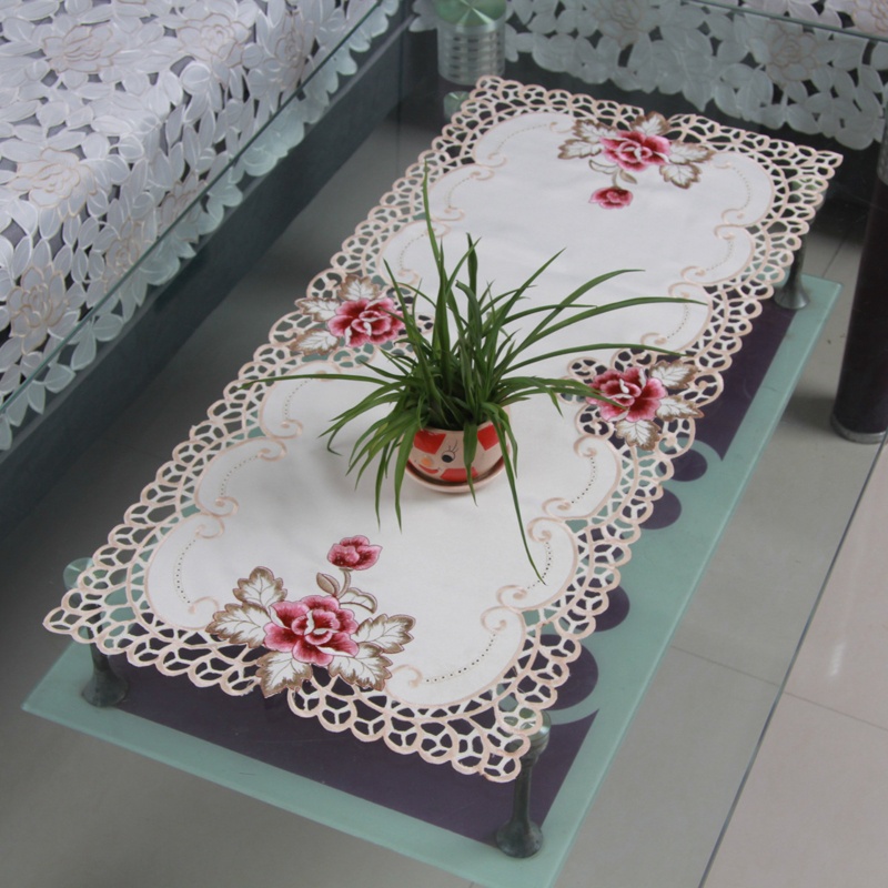 Khăn Trải Bàn / Khăn Trải Bàn Hình Chữ Nhật Thêu Ren Hoa Phong Cách Đồng Quê Cổ Điển