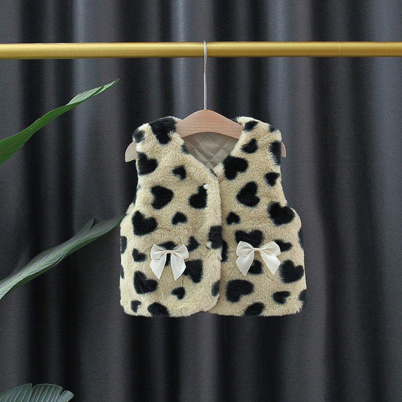 Áo Khoác Bông Dày Không Tay Giữ Ấm Thoải Mái Đính Nơ In Họa Tiết Trái Tim Dành Cho Bé Gái 0-3 Tuổi