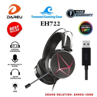 Tai nghe DareU EH722X Black/ DareU EH722s Black - led RGB - âm thanh 7.1 - Bảo hành 12 tháng
