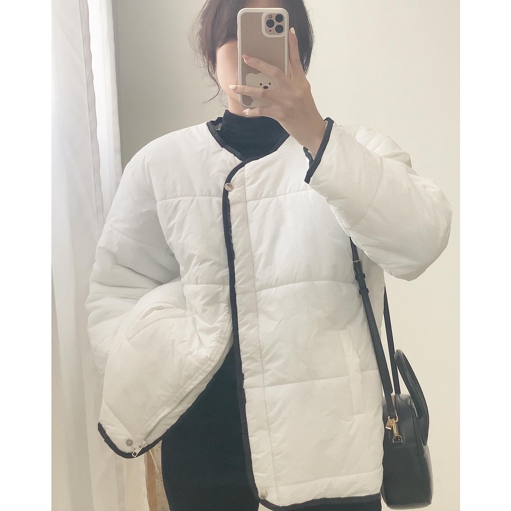 Áo Khoác Phao chần bông phối viền đen style Hàn Quốc dáng mỏng - immin.h