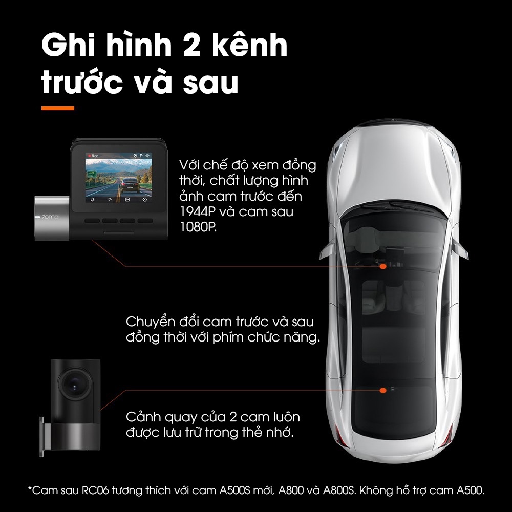 Camera Hành Trình Ô tô 70mai Plus A500s Quốc Tế-Full HD 4K-Quay 140 độ-Tích hợp GPS-Kèm Camera sau-BH 12 tháng