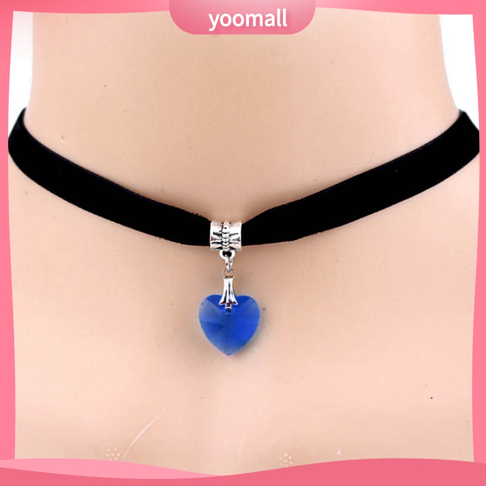 Vòng Cổ Choker Dây Nhung Mặt Trái Tim Đính Đá Phong Cách Gothic