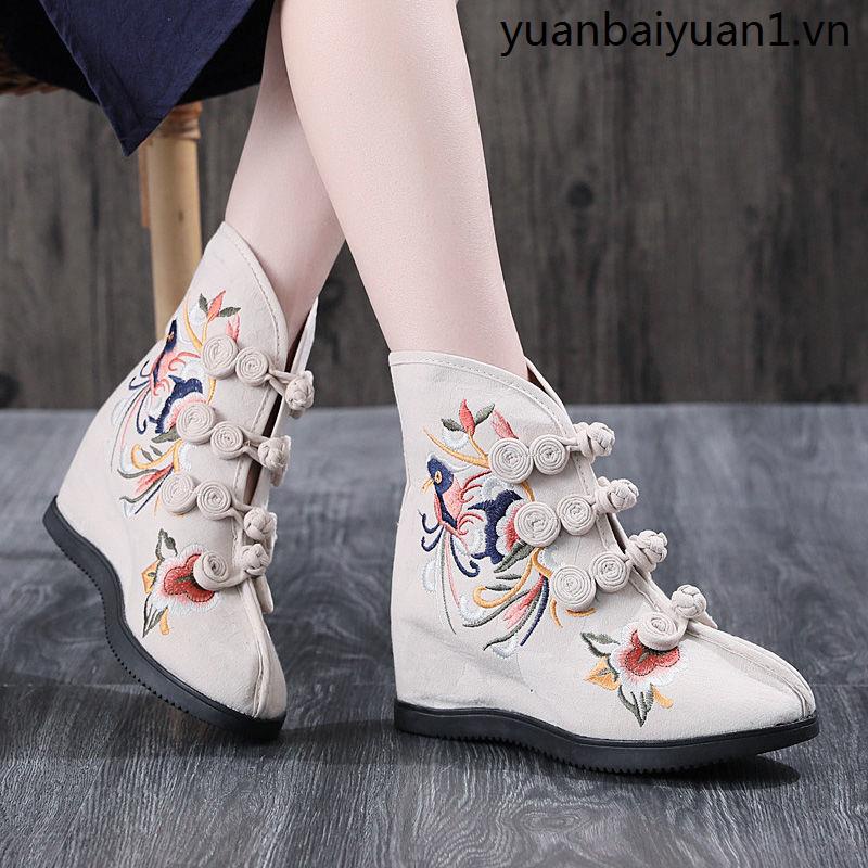 Giày Bốt Vải Cổ Cao Phong Cách Dân Tộc Bắc Kinh Cổ Điển Thích Hợp Phối Với Sườn Xám