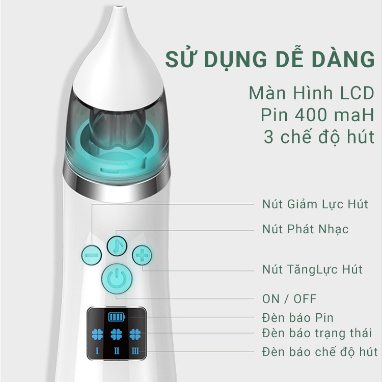 Máy Hút Mũi Cho Bé X10 - Chất liệu Silicon y tế an toàn tuyệt đối cho bé - Hút mũi êm ái dịu dàng - 3 chế độ hút mạnh mẽ