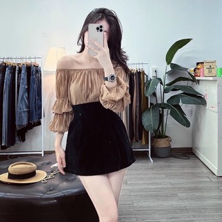 Áo lụa trễ vai dập ly _ Hàng loại 1
