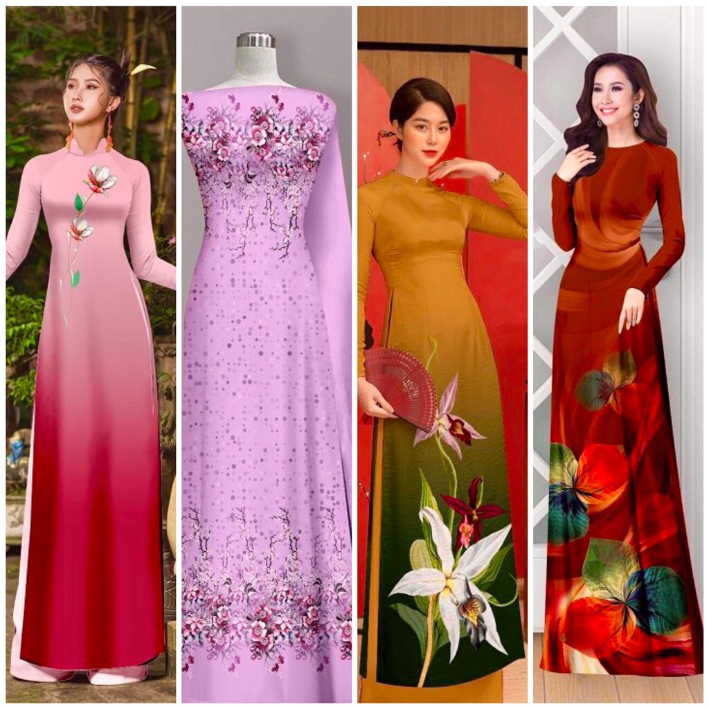 Xấp Vải Áo Dài Vải Lụa Cát Nhật Sang Trọng, In Hình Ombre 3D - Co Giãn, Mềm Rũ, Không Rạn Vải