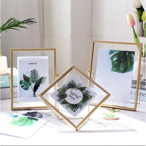 Khung Ảnh Để Bàn kim loại trong suốt KA7 Khung Hình hoa khô kèm chân đế