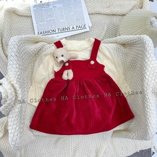 Váy yếm nhung kèm gấu cho bé gái 8-15kg