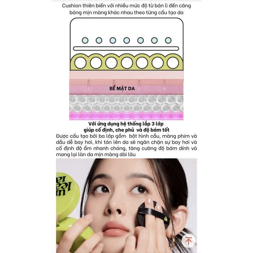 Phấn nước bán lì UNLEASHIA SATIN WEAR HEALTHY-GREEN CUSHION 15g