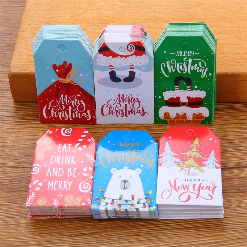 50-100 Tag treo trang trí Giáng sinh Noel MINI 3x5cm mix mẫu
