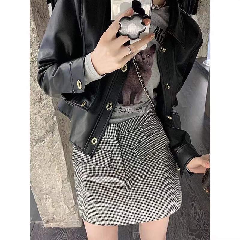 Áo da croptop cài khuy