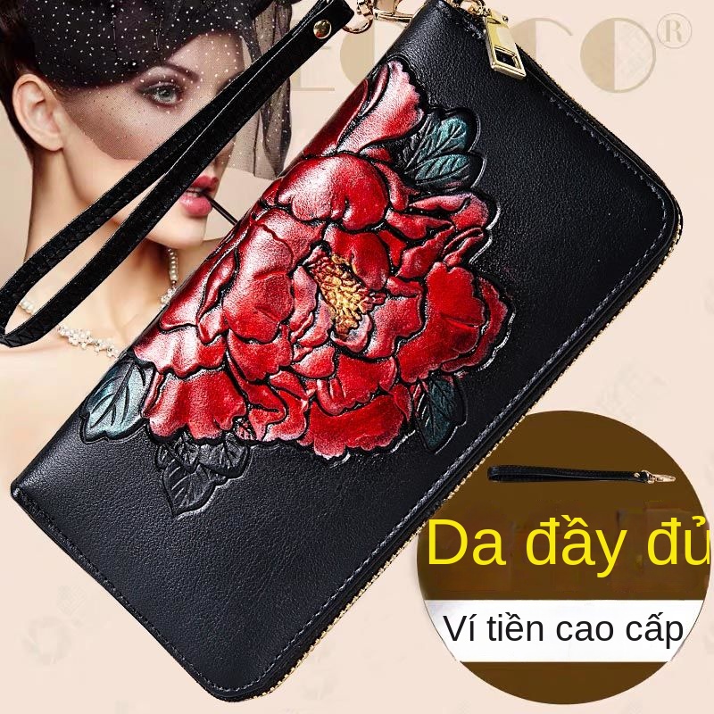 Ví Da Bò Dáng Dài Cỡ Lớn Phối Khóa Kéo Thời Trang Cho Nữ