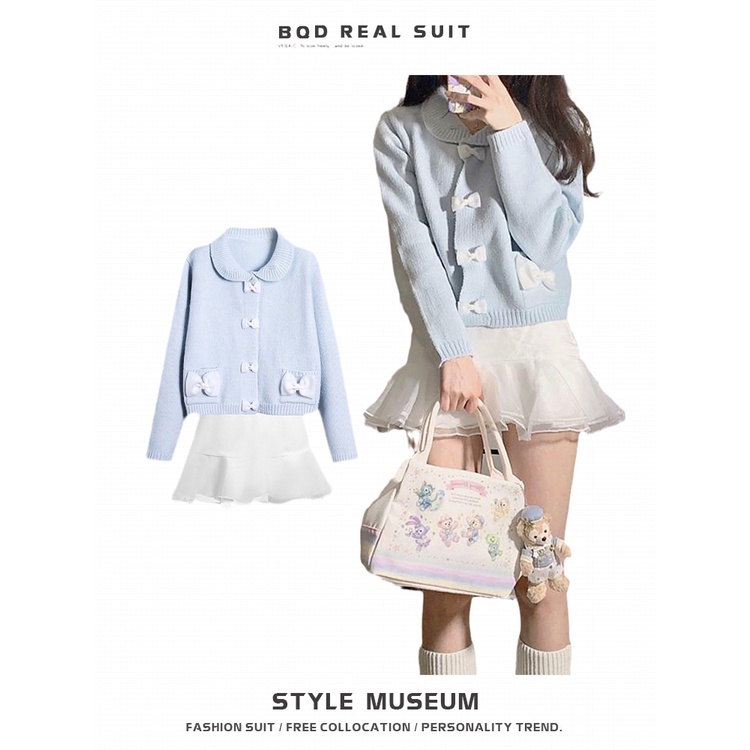 Áo Khoác Cardigan Dáng Chữ A Mềm Mại Đính Nơ Eo Cao Thời Trang Mùa Thu Cho Nữ