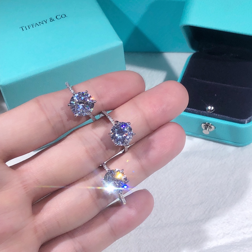 Nhẫn Mạ Bạc 925 Bạch Kim 3 Carat Sáu Chiếc Đính Kim Cương Nhân Tạo Cao Cấp Phong Cách Mới Cho Nữ