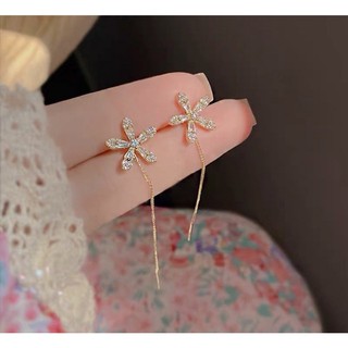 (Chuôi Bạc 925) E139 Khuyên tai bông tai nữ hoa đính ngọc thả đẹp Ring House
