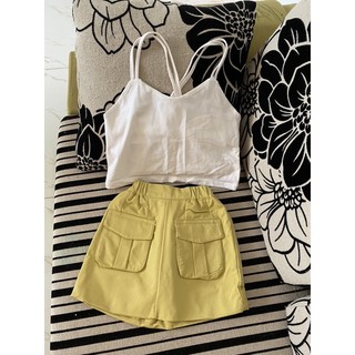 Set áo dây crop chân váy da