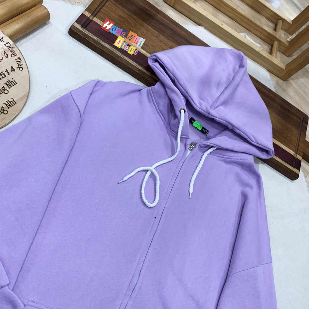 Áo Khoác Hoodie Zip Nỉ Trơn Tay Phồng Màu Tím Dây Kéo Dáng Rộng Nam Nữ Oversize Ulzzang Unisex - MM