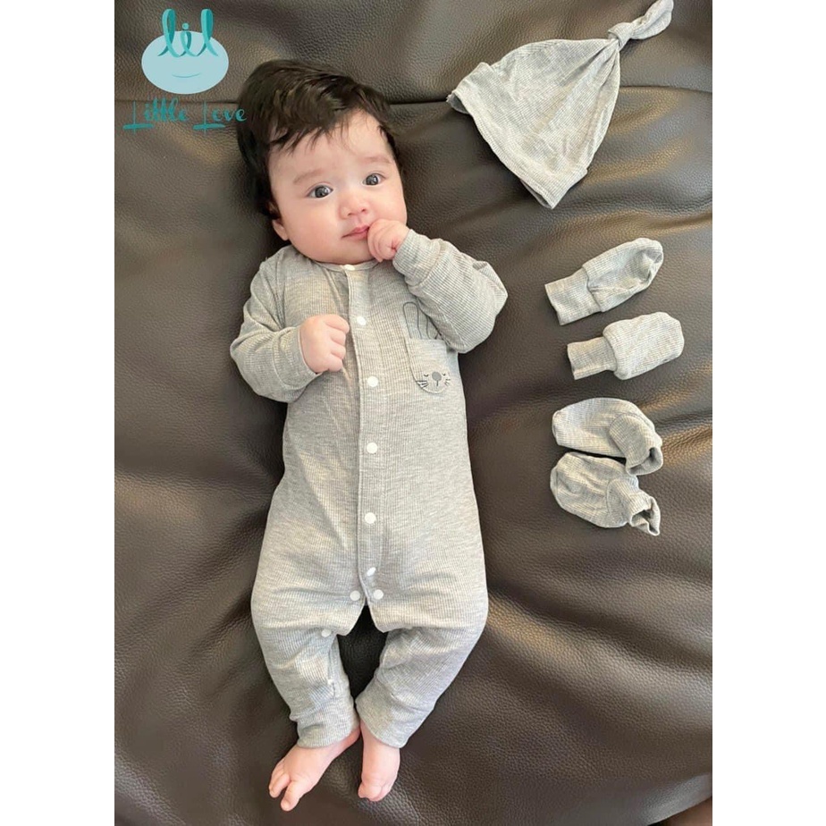 Set body sơ sinh vải tăm dài tay phối túi ngực cho bé Little Love LIL