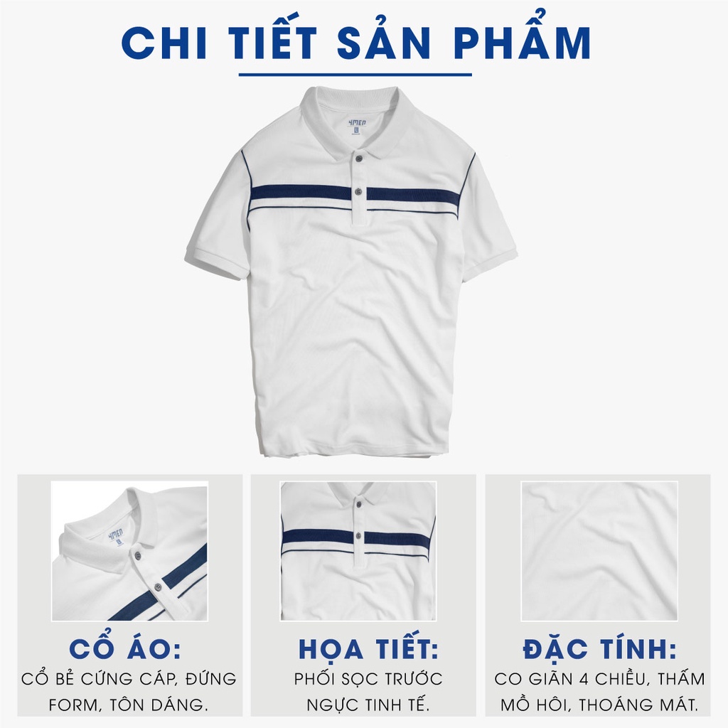 Áo polo nam 4MEN PO043 phối màu kẻ ngang, vải cá sấu dày dặn, thấm mồ hôi, thoáng mát, co giãn mềm mịn, trẻ trung