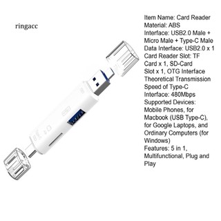 RGA Universal Smart Card Reader Cellphone Accessories USB 2.0 Type-C Micro USB TF SD-Card Reader OTG Adapter Multifunctional