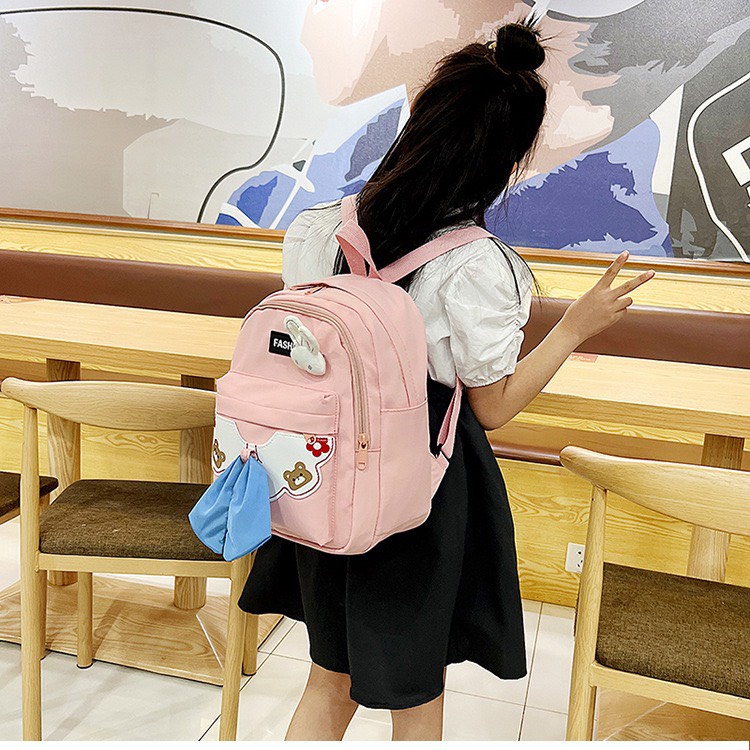 Balo đi học,túi du lịch mẫu mới cho bé họa tiết đính nơ trên cặp siêu cute, Hàng Quảng Châu Cao Cấp (BL4)