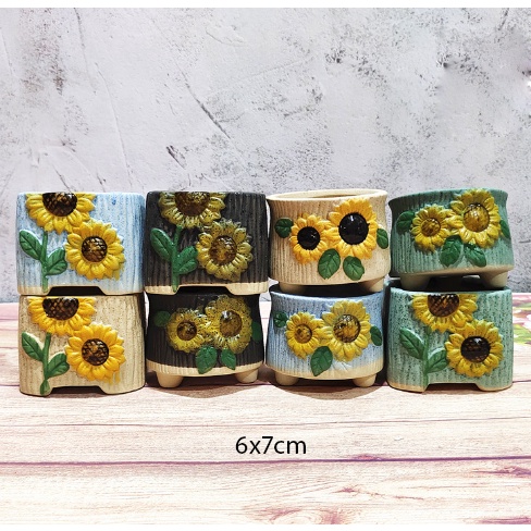 Chậu cây gốm sứ hoa hướng dương mini CHAU8 trồng hoa sen đá cây cảnh cute trang trí decor để bàn ống bút cắm đồ