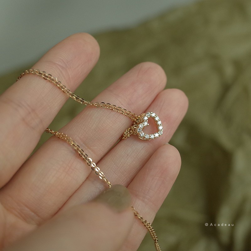 Dây Chuyền Mạ Vàng 14K Mặt Hình Trái Tim Đính Đá Kim Cương Nhân Tạo Thời Trang S925 silver