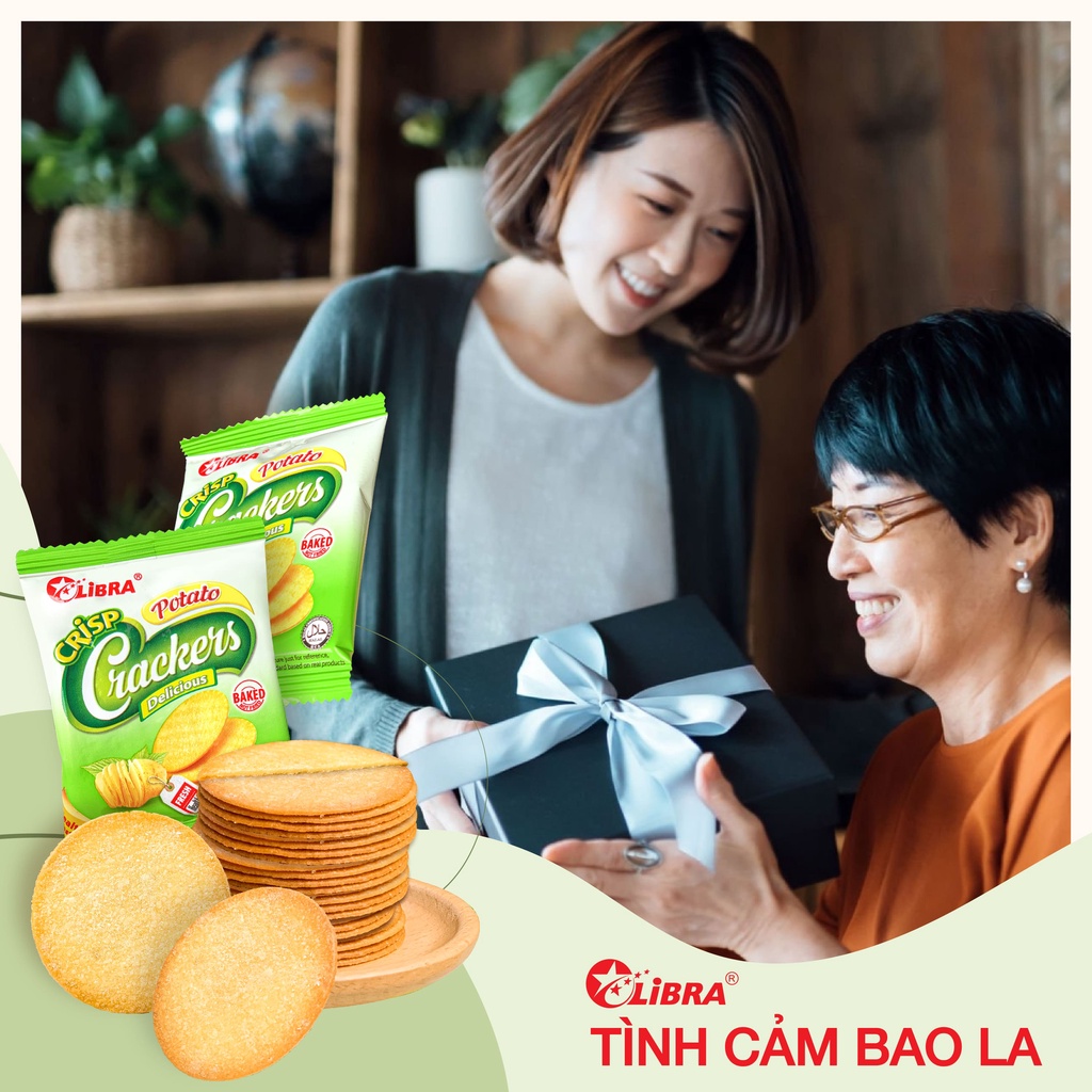 Bánh cracker khoai tây LIBRA đồ ăn vặt dinh dưỡng snack potato mặn giòn bánh Atela lễ tết hộp 150gr