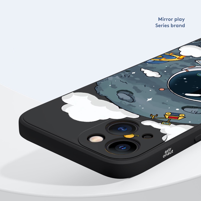 Ốp Điện Thoại Silicon Mềm Hình Phi Hành Gia Có Dây Đeo Cho IPhone 14 13 12 11 Pro Max