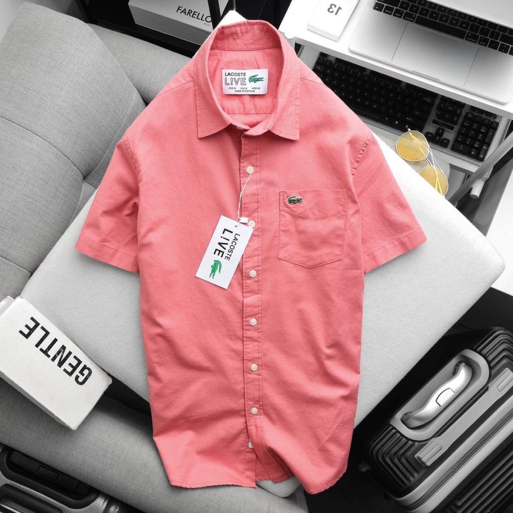 Áo sơ mi nam ngắn tay La cos te trơn có túi chất cotton xịn (0000)