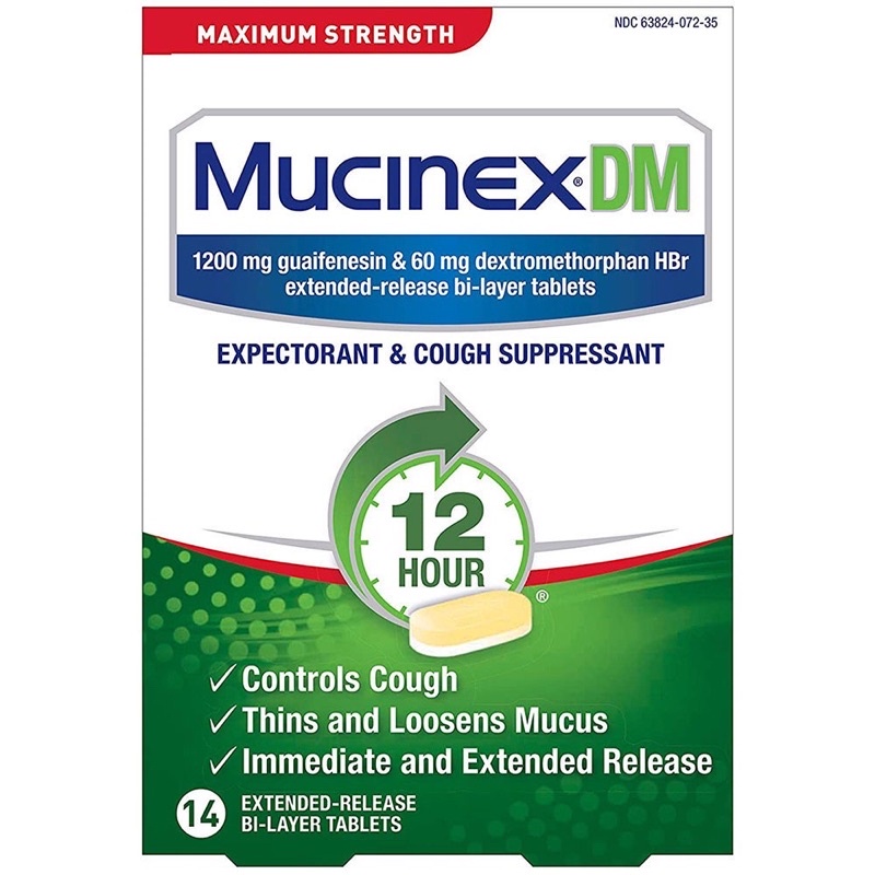 Mucinex DM Maximum Strength 14 viên Hỗ trợ giảm nhanh ho và long đờm.