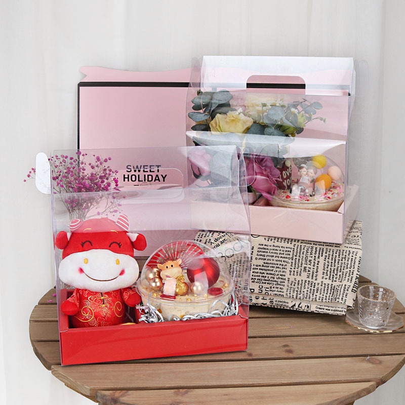 Hộp Mica Đựng Bánh Và Hoa 2 Ngăn 28,5 *26,5 * 15,5 cm