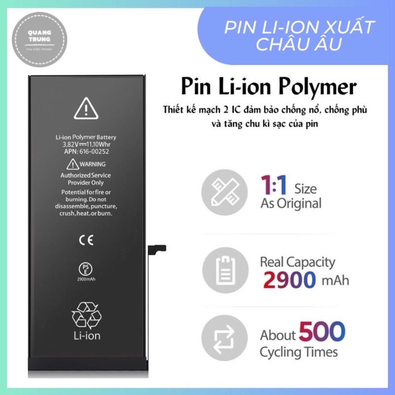 Pin IP 5, 5s, 5c, 6, 6p, 6s, 6sp, 7, 7p, 8, 8p Mới 100% Bảo Hành 12 Tháng Tặng Kèm Siu Dán Pin