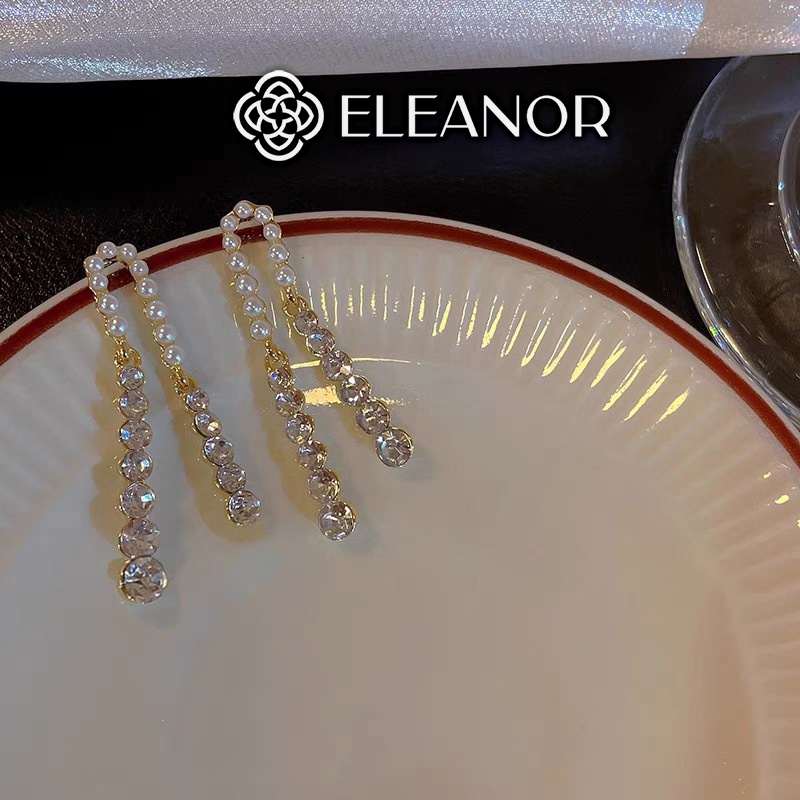 Bông tai nữ chuôi bạc 925 Eleanor Accessories đáng dài đính đá ngọc trai nhân tạo phụ kiện trang sức 4779