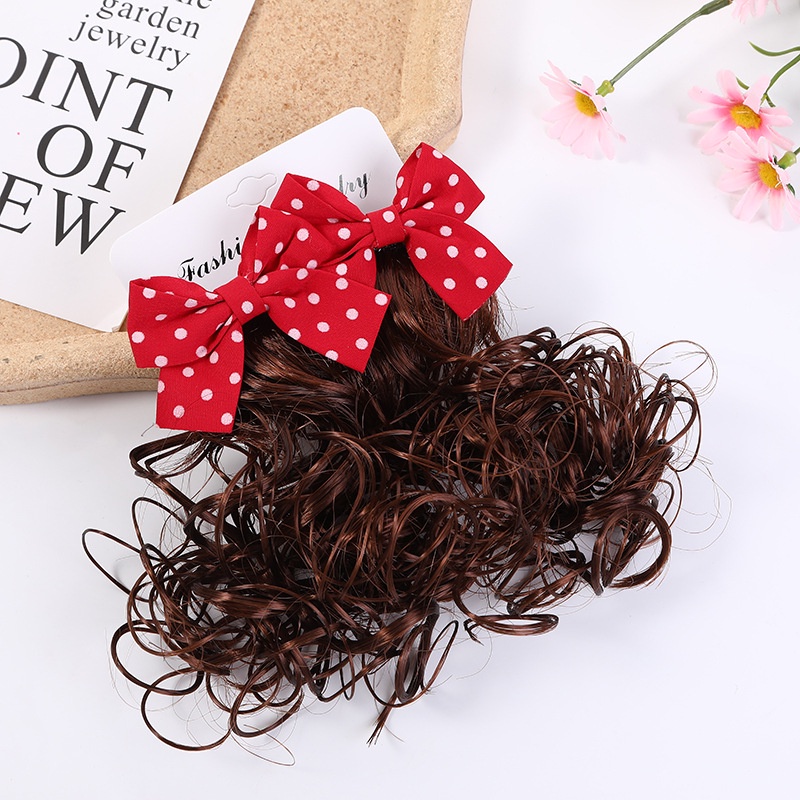 Cặp Tóc Giả Xoăn Đính Nơ Xinh Xắn Cho Bé Gái