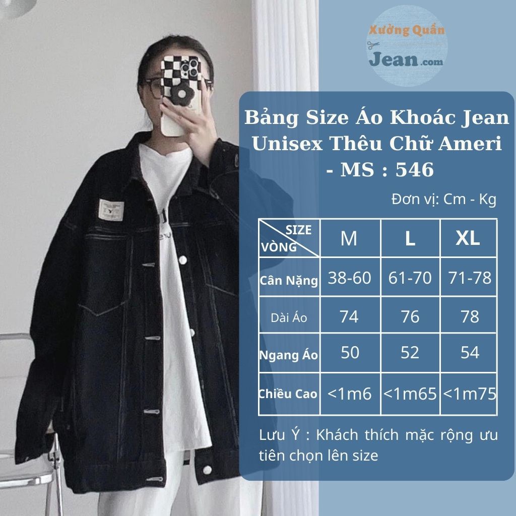 Áo Khoác Jean Nữ Form Rộng UNISEX Nam Nữ Màu Xanh và Đen - Áo Khoác Bò Nữ Thêu Chữ AMERI Form Rộng Suông 545 546 | BigBuy360 - bigbuy360.vn