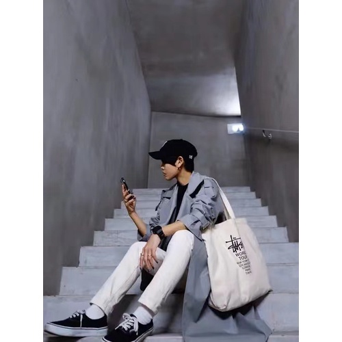 Stussy Túi Vải canvas In Chữ Cá Tính Thời Trang Cho Nam Nữ