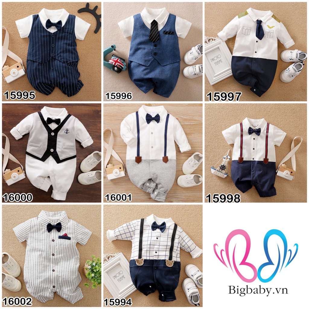 Set Body liền Bigbaby kèm nơ/cà vạt siêu đáng yêu cho bé trai 7-12kg