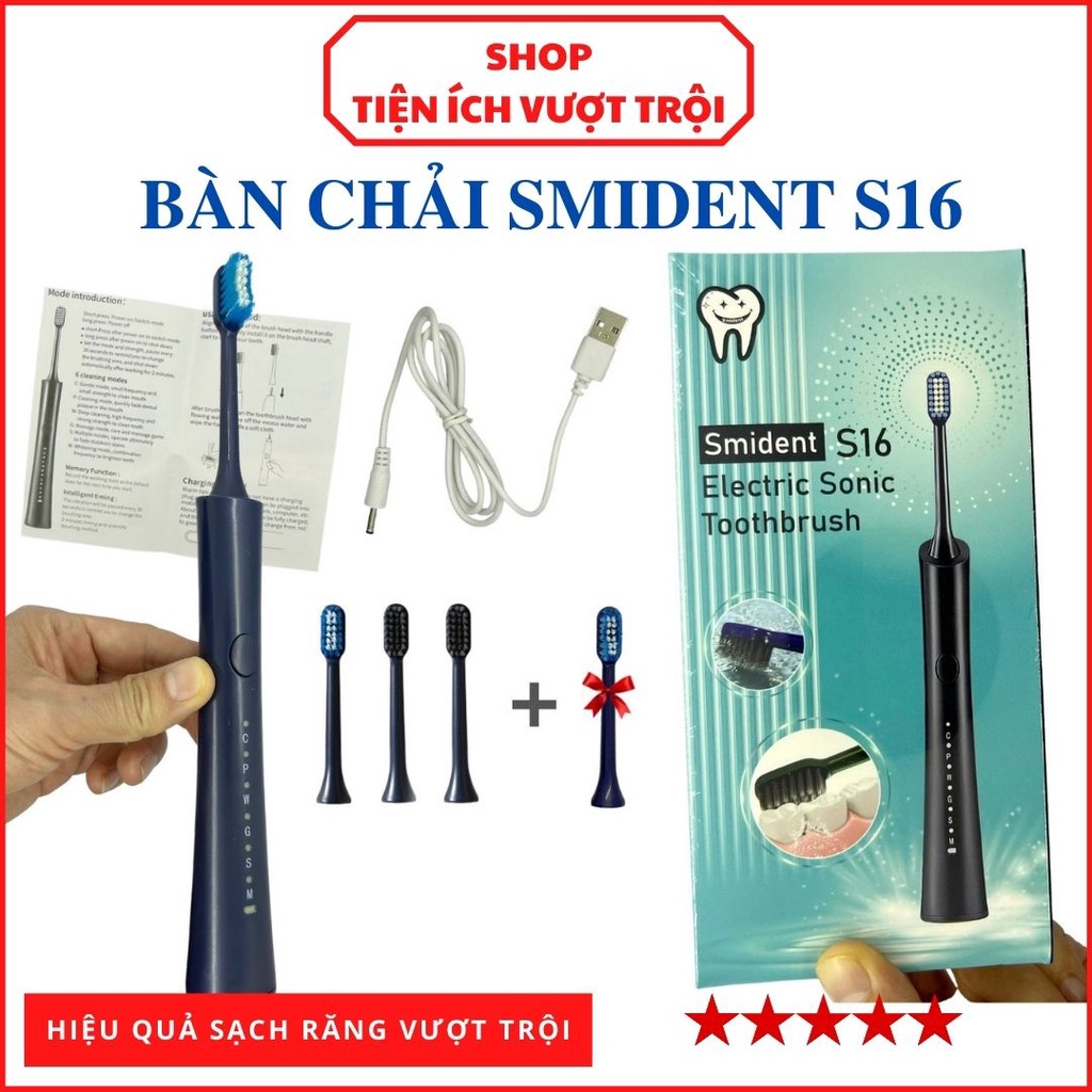 Bàn chải đánh răng điện Smident S16 làm sạch răng cho cả gia đình, bàn chải tự động-Shop Tiện Ích Vượt Trội