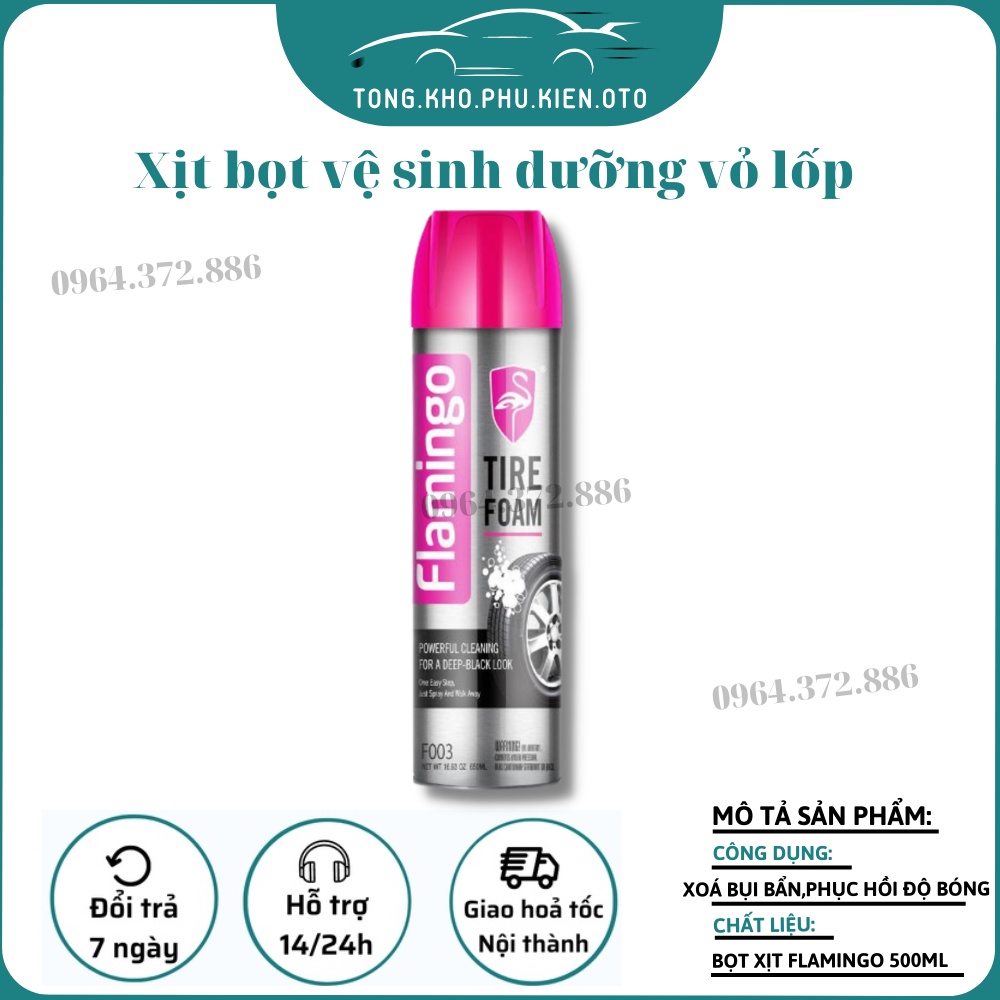 Xịt Bọt Vệ Sinh Dưỡng Vỏ Lốp Ô Tô 3in1 Flamingo F003 500ml