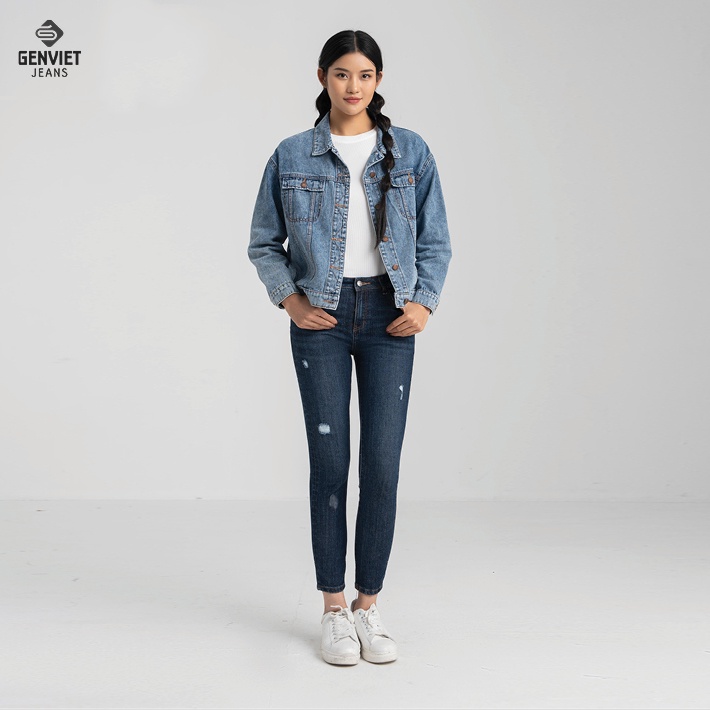 [Mã FATOP12 giảm 30K đơn 150K] Áo Khoác Jeans Nữ Genviet Khoác Bò Denim Cao Cấp Cá Tính TK124J8042