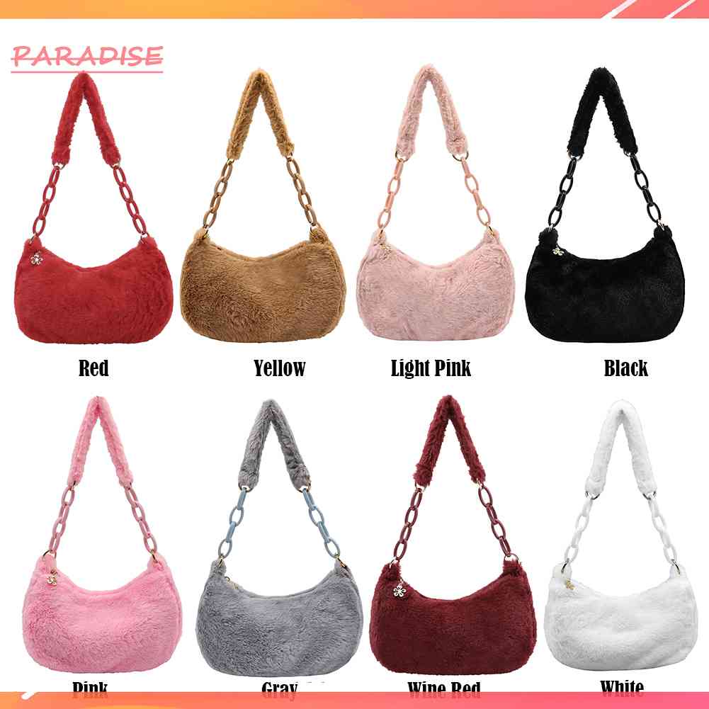 Túi Xách Kẹp Nách Phủ Lông Acrylic Màu Sắc Tinh Khiết Phong Cách Vintage Thời Trang