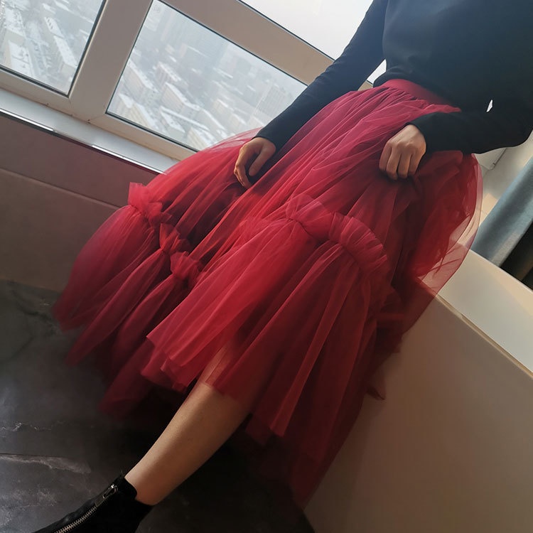 Chân Váy Chữ A Ba Lớp Dáng Ôm Lưng Cao Màu Đen Thời Trang Cho Nữ