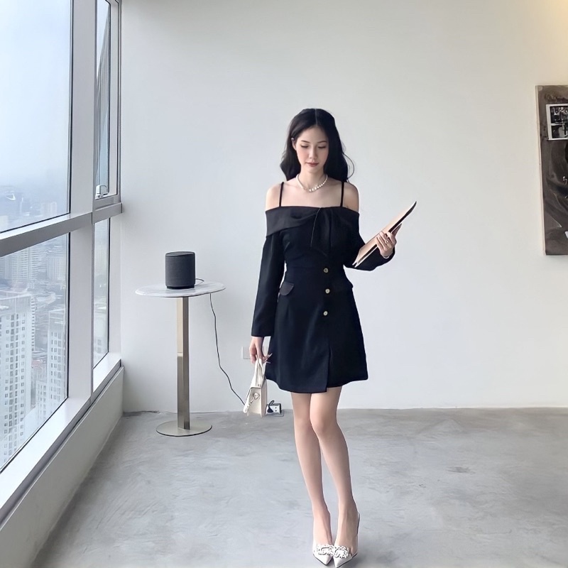 Váy đầm nữ trễ vai Daria Dress dài tay tiểu thư SOURIS BY G