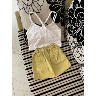 Set áo dây crop chân váy da