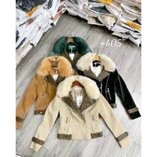 Áo da nhung lót lông pha cổ áo Lv ( dáng ôm ) hàng QCL1