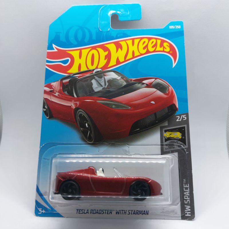 Hotwheels TESLA ROADSTER VỚI Gói nhăn xe bằng kim loại STARMAN (ib31)