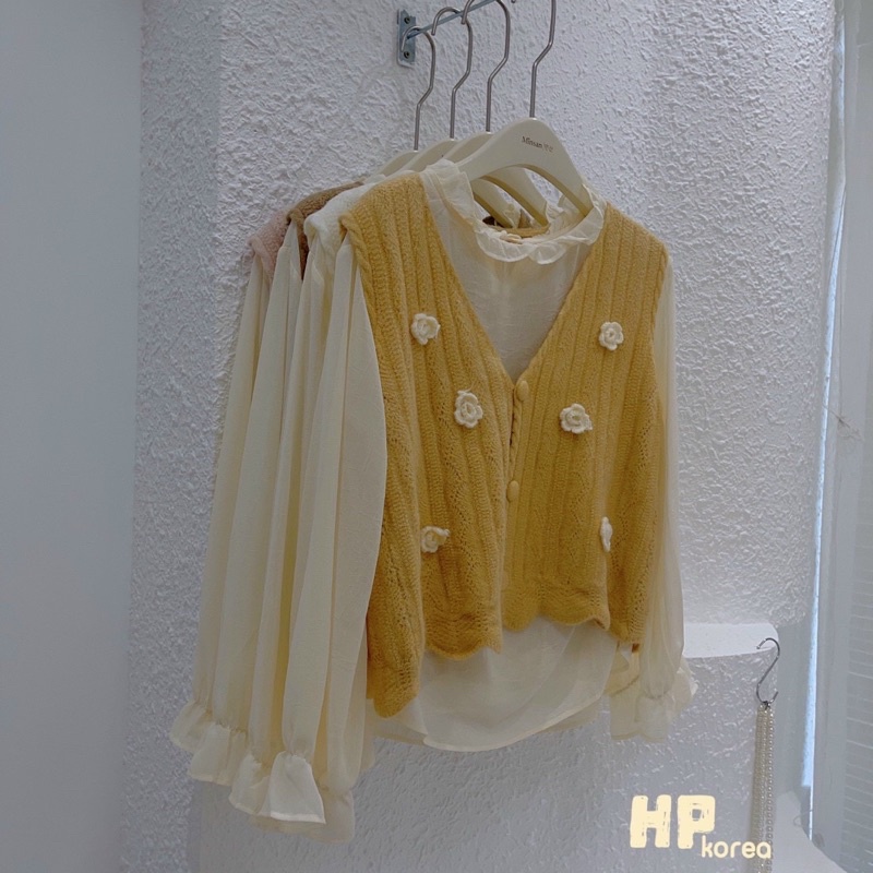 Set áo sơ mi kèm ghi lê vintage phong cách Hàn quốc