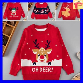 Áo len Noel cho bé trai và bé gái, Áo len tuần lộc trẻ em 3-8 tuổi hình nhân vật giáng sinh đanh sợi không bai xù