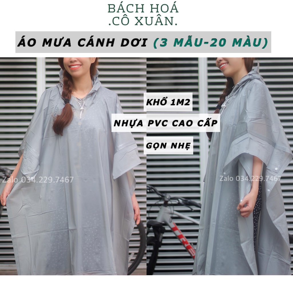 Áo Mưa Cánh Dơi (3 MẪU 20 MÀU) Vải PVC Cao Cấp Xẻ Tà 2 Bên